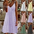 thumbnail image 1 of WIZUTIZ Womens Dresses Summer Leisure Baggy Strappy Crochet Adjustable Strap Solid Shift Dress Sleeveless V-Neck Beach Dress for Women's Mini Dress Wrinkle-Free Birthday Dress Green, 1 of 6