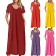 thumbnail image 1 of WIZUTIZ Womens Dresses Summer Stylish Baggy Plain Retro Solid Beach Dress Short Sleeve V-Neck Beach Dress for Womens Midi Dress Stretchy Vacation Dress Pink, 1 of 5