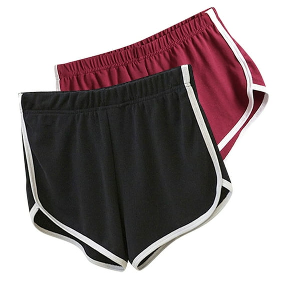 WIZUTIZ Womens Gym Shorts Retro Relaxed Skinny Sports Dolphin Shorts 2 Packs Spandex Elastic Mid Rise High Cut Swimwear Solid Swimsuit for Ladies Vacation Red