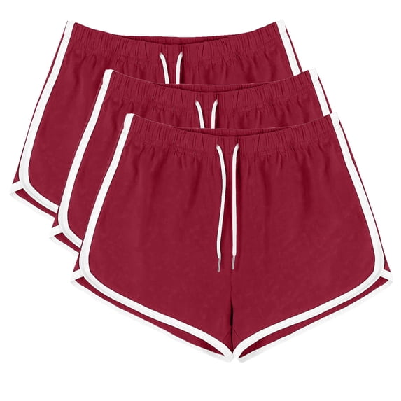 WIZUTIZ Womens Hiking Shorts Lightweight Stylish Fitted Fitness Dolphin Shorts 3 PCS Elastic Stretch Mid Rise Slit Drawstring Swimwear Floral Print Swimwear for Ladies Travel Red