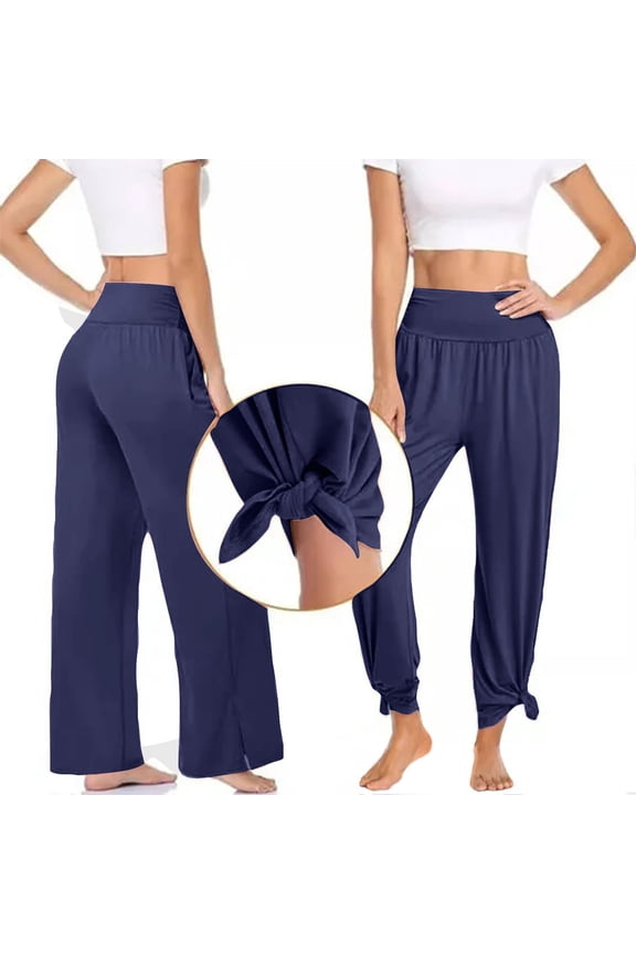 Womens Leggings Classic Relaxed Slim Side Slit with Pockets Yoga Pants Elastic Spandex High Rise 7/8 Length Sweatpants Solid Pants for Ladies Butt Lifting Vacation Blue