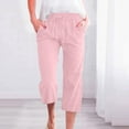 thumbnail image 1 of WIZUTIZ Womens Linen Pants Capris Classic Leisure Loose Wide Leg Palazzo Pants Elastic Spandex Mid Rise Beach Pants Solid Drawstring with Pockets Beach Pants for Teen Girls Office Travel Pink, 1 of 4