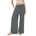thumbnail image 1 of WIZUTIZ Womens Linen Pants Classic Casual Loose Wide Leg Trousers Stretch Elastic High Rise 7/8 Length Pants Solid Drawstring with Pockets Summer Pants for Ladies Fitness Date Gray, 1 of 6