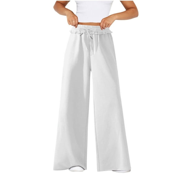 WIZUTIZ Womens Pants Cotton Women'S Elastic Lace-Up Casual Solid Color High-Waisted Wide-Leg Yoga Pants Online Shopping