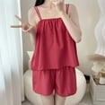 thumbnail image 1 of WIZUTIZ Womens Pj Sets Ultra Thin Leisure 2 Piece Sleepwear Spaghetti Strap Tank Top&Shorts Spandex Elastic Shorts Solid Smocked Backless Camisoles Wide Leg Shorts Homewear Running Beach Red, 1 of 2