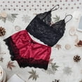 thumbnail image 1 of WIZUTIZ Womens Pj Sets Vintage Trendy 2 Piece Pjs Shorts Set Spaghetti Strap Tank Top&Shorts V-Neck Spandex Elastic Shorts Solid Silk Camisoles Lace Trim Shorts Satin Underwear Homewear Daily Red, 1 of 2