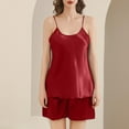 thumbnail image 1 of WIZUTIZ Womens Pjs Shorts Set Classic Stylish 2 Piece Pajamas Spaghetti Strap Tank Top&Shorts Round Neck Elastic Stretch Shorts Solid Silk Camisoles Pajamas Set for Teen Girls Gym Holiday Red, 1 of 3