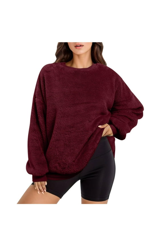 Womens Plus Size Shirts Essentials Sweatshirt Fashion Round Neck Long Sleeve Tops Loose Blouse