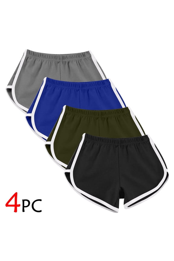 Womens Running Shorts Oversized Leisure Skinny Cycling Dolphin Shorts 4 Packs Elastic Stretch Mid Rise Slit Swimsuit Solid Swim Shorts for Ladies Date Black