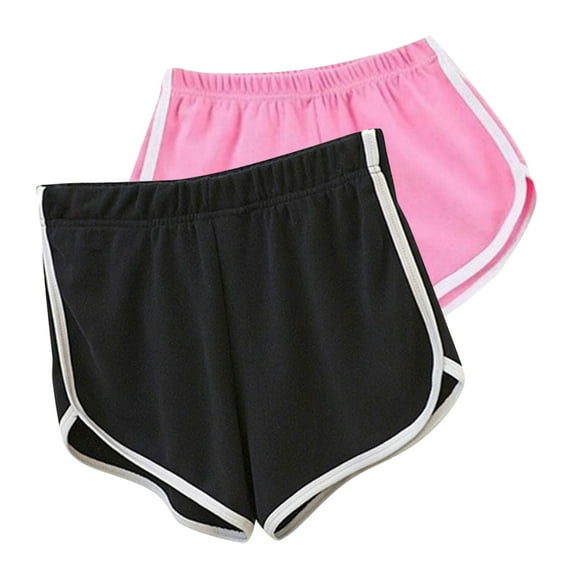 WIZUTIZ Womens Running Shorts Plus Size Relaxed Fitted Running Dolphin Shorts Pack of 2 Elastic Spandex Mid Rise High Cut Swimwear Solid Swim Shorts for Ladies Travel Pink