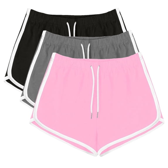 WIZUTIZ Womens Shorts Casual Lightweight Stylish Skinny Swim Dolphin Shorts Pack of 3 Stretch Elastic Mid Rise Slit Drawstring Swimsuit Solid Swim Shorts for Teen Girls Graduation Pink
