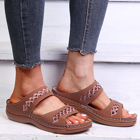 WIZUTIZ Womens Shower Shoes Vintage Comfort Summer Shoes for Women EVA Soft Sandals Wedge Sandals Platform Heels Shower Shoes BOHO Knitted Beach Slippers Indoor Slide Sandals Gifts for Mom