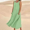 thumbnail image 1 of WIZUTIZ Womens Summer Dresses Casual Loose Comfy Linen Midi Dress Solid Vacation Dress Round Neck Sleeveless Shift Dress for Ladies with Pockets Wrinkle-Free Graduation Dress Mint Green L, 1 of 5
