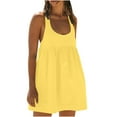 thumbnail image 1 of WIZUTIZ Womens Summer Dresses Casual Loose Relaxed Fit Mini Dress Solid Sun Dress U Neck Sleeveless Beach Dress for Lady Pockets Smocked Plus Size Staying at Home Dress Yellow S, 1 of 6