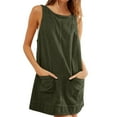 thumbnail image 1 of WIZUTIZ Womens Summer Dresses Casual Trendy Relaxed Fit Corduroy Mini Dress Solid Peplum Dress Round Neck Sleeveless Vacation Dress for Women's with Pockets Casual Party Dress Army Green S, 1 of 6