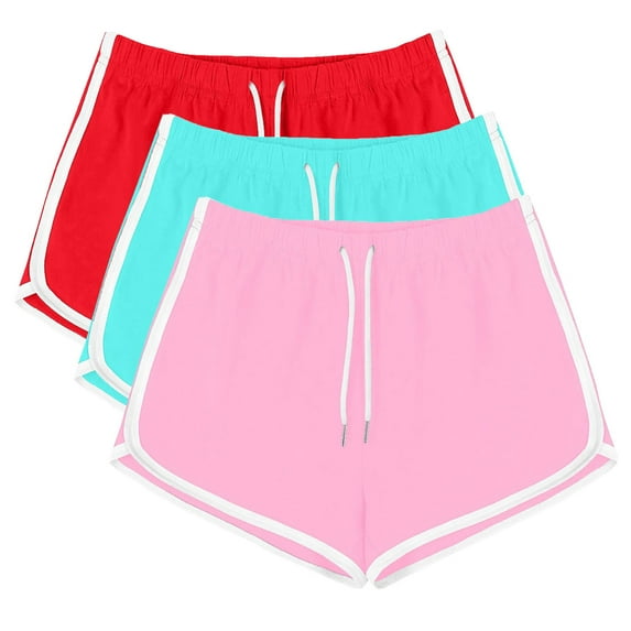 WIZUTIZ Womens Summer Shorts Plain Trendy Slim Dance Dolphin Shorts 3 PCS Elastic Spandex Mid Rise Slit Drawstring Swim Shorts Solid Swimsuit for Lady Party Red