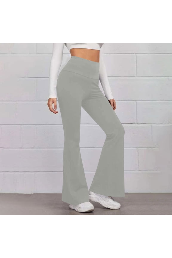 Womens Sweatpants Flared Lightweight Leisure Slim Yoga Trousers Stretch Elastic High Rise 7/8 Length Pants Solid Trousers for Lady Hiking Party Gray