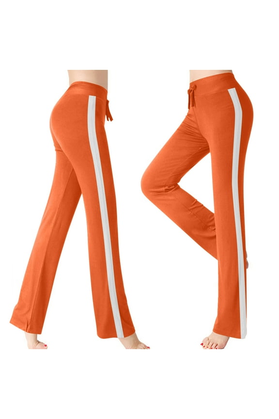 Womens Sweatpants Oversized Trendy Slim Drawstring Stripe Side Pajamas Pants Yoga Leggings Elastic Spandex High Waist Sweatpants Solid Trousers for Teen Girls Dance Vacation Orange