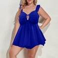 thumbnail image 1 of WIZUTIZ Womens Swimsuits Tankini Plus Size Flowy Slimming Ruched High Waist Halter with Shorts Keyhole Drawstring Ruffled Solid Swimsuit Sleeveless V-Neck Bathing Suits 2 Piece Double Up Outdoor Blue, 1 of 3