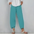 thumbnail image 1 of WIZUTIZ Womens Work Pants Breathable Trendy Baggy Wide Leg Sweatpants Elastic Stretch High Rise 7/8 Length Summer Pants Solid Asymmetrical Cropped Beach Pants for Teen Girls Office Beach Blue, 1 of 4