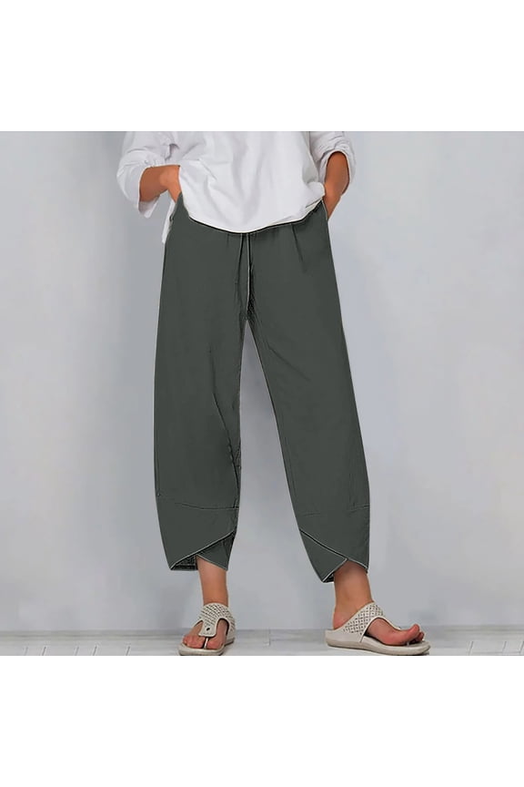 Womens Work Pants Classic Relaxed Relaxed Fit Wide Leg Sweatpants Elastic Spandex High Waist Full Length Pants Solid Asymmetrical Cropped Summer Pants for Lady Dance Outdoor Gray