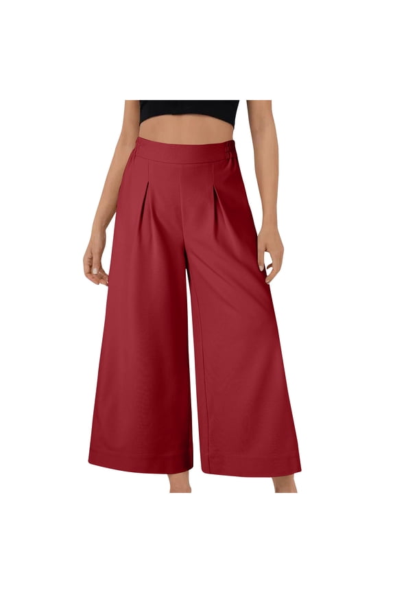 Womens Work Pants Comfy Relaxed Baggy Wide Leg Beach Pants Elastic Spandex High Waist Full Length Palazzo Pants Solid Pleated with Pockets Sweatpants for Teen Girls Activewear Vacation Red