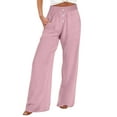 thumbnail image 1 of WIZUTIZ Womens Work Pants Lightweight Leisure Baggy Wide Leg Trousers Spandex Elastic High Waist 7/8 Length Dress Pants Solid Button with Pockets Summer Pants for Ladies Business Outdoor Pink, 1 of 4