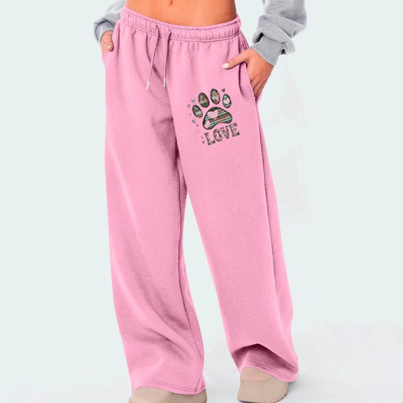 WIZUTIZ Womens Work Pants Plus Size Leisure Relaxed Fit Wide Leg Sweatpants Elastic Stretch High Rise Sweatpants Heart Print Drawstring with Pockets Pants Tiktok Trend Items Graduation Pink