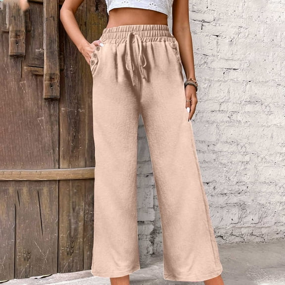 WIZUTIZ Womens Work Pants Plus Size Trendy Baggy Wide Leg Slacks Pants Elastic Stretch High Waist 7/8 Length Dress Pants Solid Drawstring with Pockets Pants for Lady Office Clubs Multi-Color