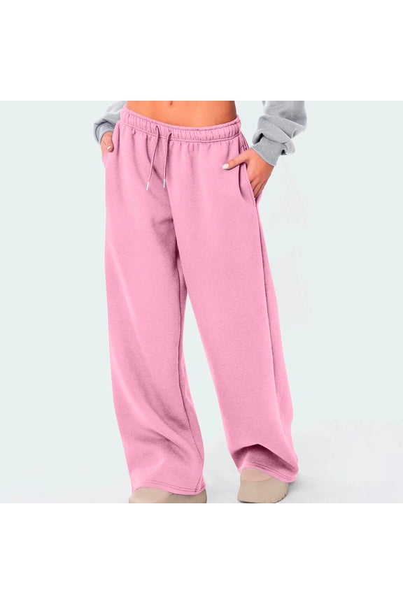 Womens Work Pants Retro Casual Relaxed Fit Wide Leg Pants Elastic Stretch High Waist Palazzo Pants Solid Drawstring with Pockets Sweatpants Tiktok Trend Items Party Pink