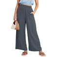 thumbnail image 1 of WIZUTIZ Womens Work Pants Retro Stylish Baggy Wide Leg Beach Pants Elastic Stretch High Waist Full Length Palazzo Pants Solid with Pockets Dress Pants for Lady Fitness Party Gray, 1 of 6