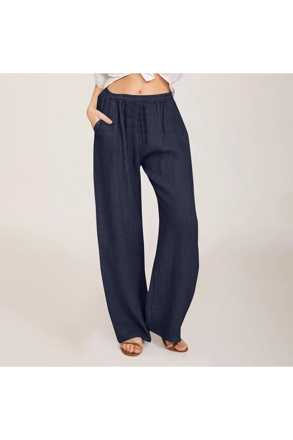 Womens Work Pants Thin Stylish Relaxed Fit Wide Leg Beach Pants Stretch Elastic High Rise Full Length Sweatpants Solid with Pockets Beach Pants for Lady Cycling Birthday Blue