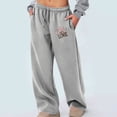 thumbnail image 1 of WIZUTIZ Womens Work Pants Ultra Thin Trendy Loose Wide Leg Summer Pants Elastic Spandex High Rise Full Length Trousers Heart Print Drawstring with Pockets Beach Pants for Ladies Running Party Gray, 1 of 4