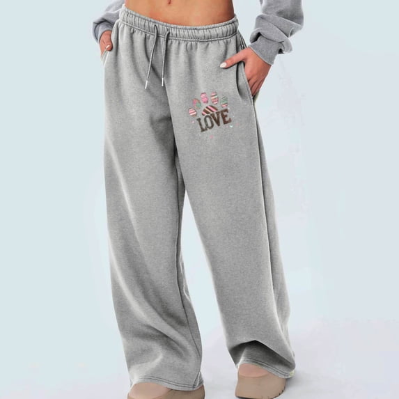 WIZUTIZ Womens Work Pants Ultra Thin Trendy Loose Wide Leg Summer Pants Elastic Spandex High Rise Full Length Trousers Heart Print Drawstring with Pockets Beach Pants for Ladies Running Party Gray