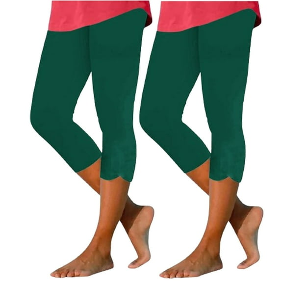 WIZUTIZ Womens Workout Leggings Capri Comfy Leisure Slim Tailored Yoga Cropped Pants Spandex Elastic High Waist 2PC Cropped Pants Solid Trousers for Ladies Dance Club Green