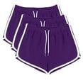 thumbnail image 1 of WIZUTIZ Womens Workout Shorts Comfy Stylish Skinny Dance Dolphin Shorts 3 PCS Spandex Elastic Mid Rise Split Drawstring Swim Shorts Floral Print Swimsuit for Teen Girls Beach Purple, 1 of 6