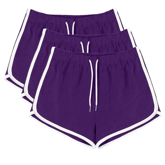 WIZUTIZ Womens Workout Shorts Comfy Stylish Skinny Dance Dolphin Shorts 3 PCS Spandex Elastic Mid Rise Split Drawstring Swim Shorts Floral Print Swimsuit for Teen Girls Beach Purple