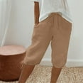 thumbnail image 1 of WIZUTIZ Womens Workout Shorts Relaxed Wide Leg Sports Loose Shorts Mid Rise Solid Trousers Knee-Length with Pockets Tie Side Jogging Shorts for Lady Elastic Party Multi-Color Linen, 1 of 6
