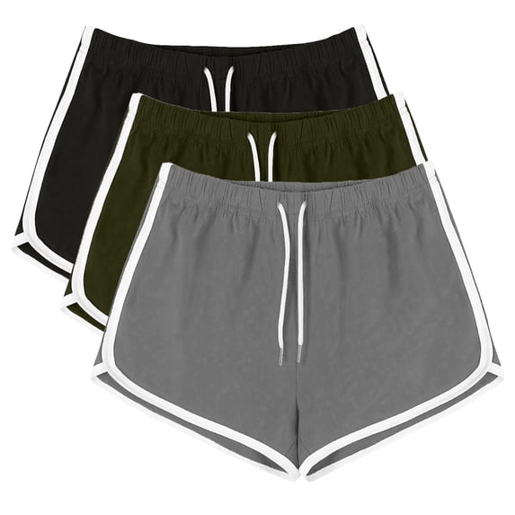 WIZUTIZ Womens Workout Shorts Retro Stylish Skinny Fitness Dolphin Shorts 3 PCS Elastic Spandex Mid Rise Split Drawstring Swimsuit Solid Swimwear for Ladies Date Green