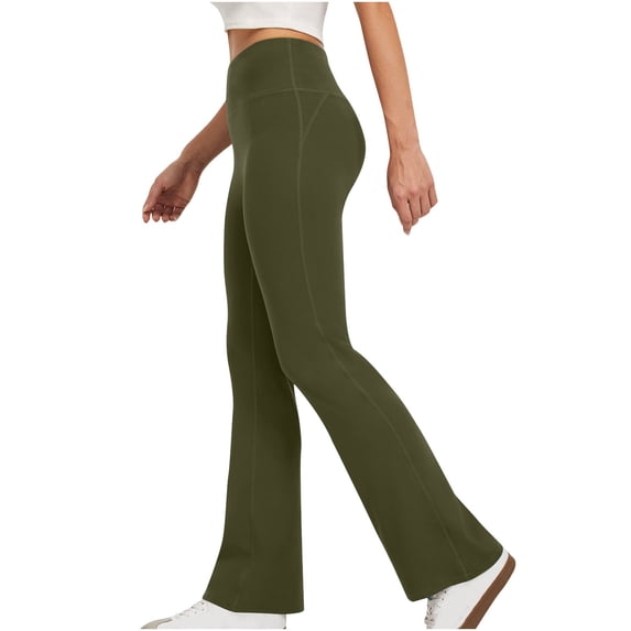 WIZUTIZ Womens Yoga Leggings Flared with Pockets Plain Stylish Slim Yoga Pants Stretch Elastic High Rise Full Length Pants Solid Sweatpants for Teen Girls Joggers Travel Green