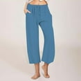 thumbnail image 1 of WIZUTIZ Work Pants Women Capris Plain Leisure Relaxed Fit Wide Leg Slacks Pants Elastic Stretch Mid Rise Sweatpants Solid Drawstring Straight Leg with Pockets Summer Pants Fitness Beach Blue, 1 of 6