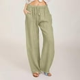 thumbnail image 1 of WIZUTIZ Work Pants Women Classic Leisure Baggy Wide Leg Beach Pants Spandex Elastic High Waist 7/8 Length Pants Solid Drawstring with Pockets Slacks Pants for Lady Running Outdoor Green, 1 of 4
