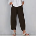 thumbnail image 1 of WIZUTIZ Work Pants for Women Comfy Relaxed Baggy Wide Leg Dress Pants Spandex Elastic High Waist 7/8 Length Palazzo Pants Solid Asymmetrical Cropped Slacks Pants for Lady Office Beach Brown, 1 of 4