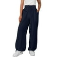 thumbnail image 1 of WIZUTIZ Work Pants Women Comfy Stylish Relaxed Fit Wide Leg Sweatpants Elastic Stretch High Rise 7/8 Length Dress Pants Solid Drawstring with Pockets Sweatpants for Lady Athletic Beach Blue, 1 of 6