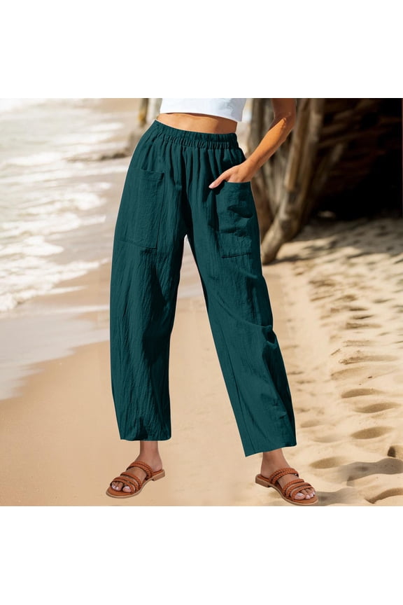 Work Pants Women Oversized Trendy Loose Wide Leg Sweatpants Stretch Elastic High Rise Slacks Pants Solid with Pockets Straight Leg Slacks Pants Activewear Travel Green