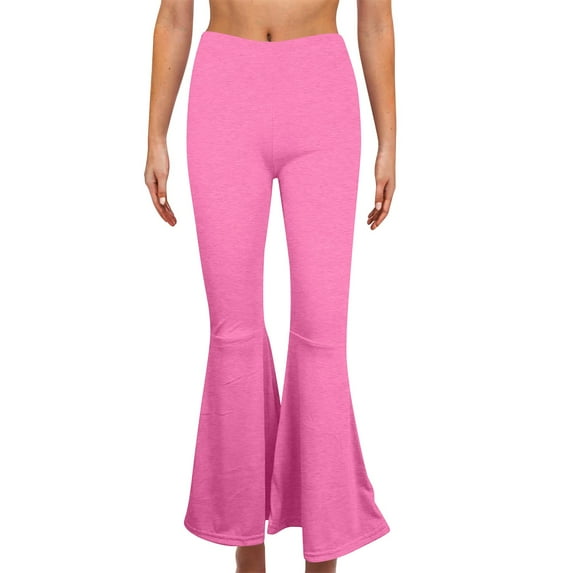 WIZUTIZ Work Pants Women Plain Relaxed Loose Wide Leg Palazzo Pants Elastic Spandex High Rise 7/8 Length Summer Pants Solid Flared Trousers for Lady Activewear Travel Pink