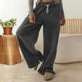 thumbnail image 1 of WIZUTIZ Work Pants Women Plus Size Relaxed Loose Wide Leg Beach Pants Elastic Spandex High Waist Beach Pants Solid Side Slit Drawstring with Pockets Summer Pants Fitness Travel Gray, 1 of 6