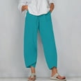 thumbnail image 1 of WIZUTIZ Work Pants Women Thin Casual Relaxed Fit Wide Leg Dress Pants Stretch Elastic High Rise Summer Pants Solid Asymmetrical Cropped Beach Pants Office Petite/Regular/Tall Blue, 1 of 4