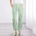 thumbnail image 1 of WIZUTIZ Work Pants Women Thin Stylish Loose Wide Leg Beach Pants Elastic Spandex High Waist Full Length Trousers Solid Drawstring with Pockets Straight Leg Slacks Pants for Lady Business Travel Green, 1 of 6