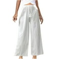 thumbnail image 1 of WIZUTIZ Work Pants Women Thin Stylish Loose Wide Leg Summer Pants Elastic Spandex High Waist Dress Pants Solid Straight Leg Drawstring Ruffled Dress Pants for Teen Girls Business Travel White, 1 of 5